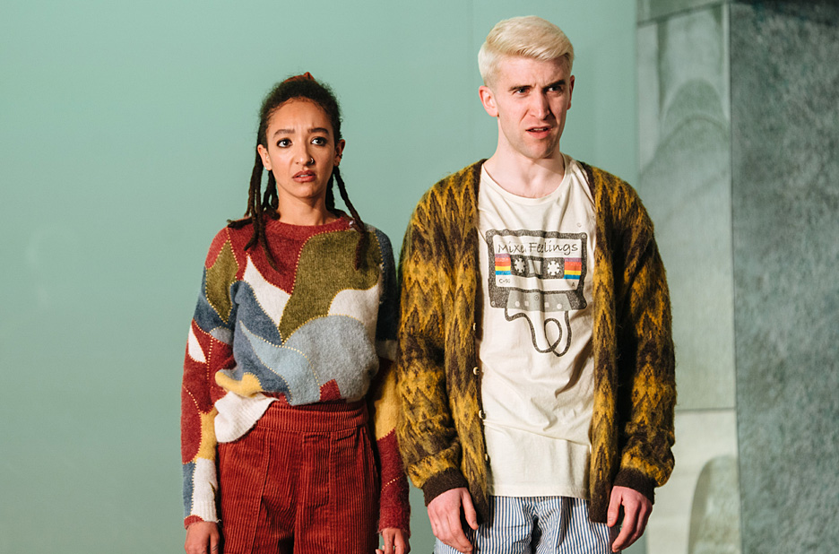Patricia Allison as Reggie and Callum Scott Howells as Oz in Ghosts, Lyric Hammersmith (Credit Helen Murray)
