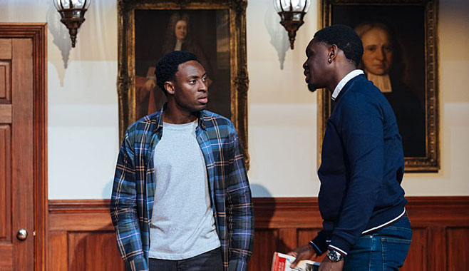 Ernest Kingsley Jr. and Ivan Oyik in Safe space, Minerva Theatre, Chichester (Credit Helen Murray)