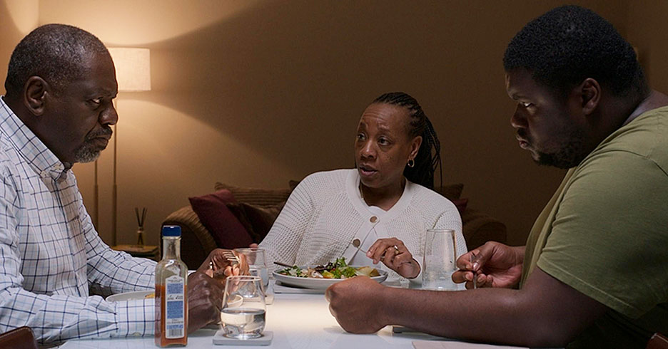 Marianne Jean-Baptiste as Pansy with David Webber as husband Curtly and Tuwaine Barrett as son Moses