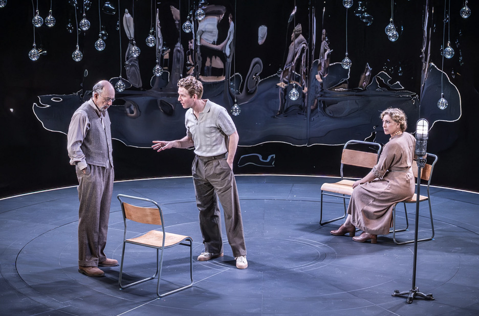 Richard Schiff, Damien Molony and Alex Kingston in Michael Frayn’s Copenhagen, Hampstead Theatre (Credit Marc Brenner)